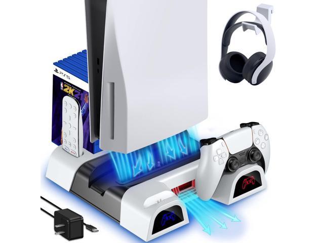 Ps5 Cooling Station With Controller Charger, Ps5 Horizontal Stand For Standard And Digital Playstation 5 Console, Ps5 Accessories Cooler Stand With Headset Holder, Game Slot, Ac Adapter