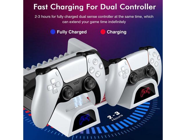 Ps5 Cooling Station With Controller Charger, Ps5 Horizontal Stand For Standard And Digital Playstation 5 Console, Ps5 Accessories Cooler Stand With Headset Holder, Game Slot, Ac Adapter