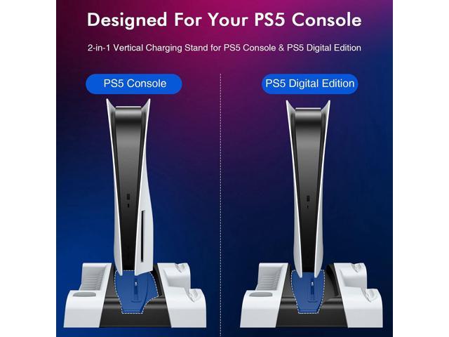 Ps5 Cooling Station With Controller Charger, Ps5 Horizontal Stand For Standard And Digital Playstation 5 Console, Ps5 Accessories Cooler Stand With Headset Holder, Game Slot, Ac Adapter