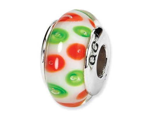 925 Silver Orange Green Dots Charm Jewelry Glass Bead