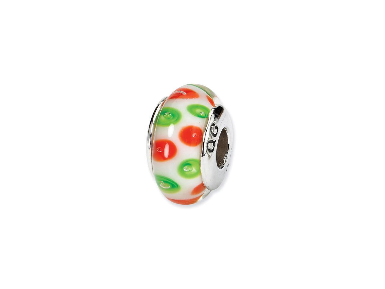 925 Silver Orange Green Dots Charm Jewelry Glass Bead