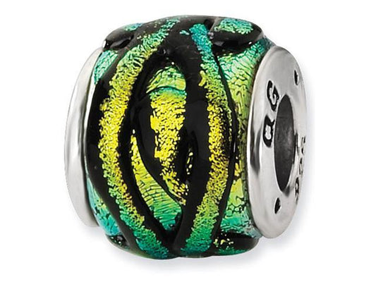 925 Sterling Silver Yellow Dichroic Glass Charm Bead