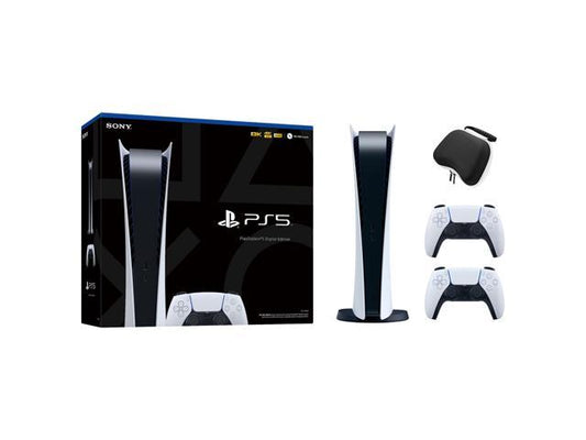 PlayStation 5 Digital Edition with Two DualSense Controllers and Mytrix Hard Shell Protective Controller Case