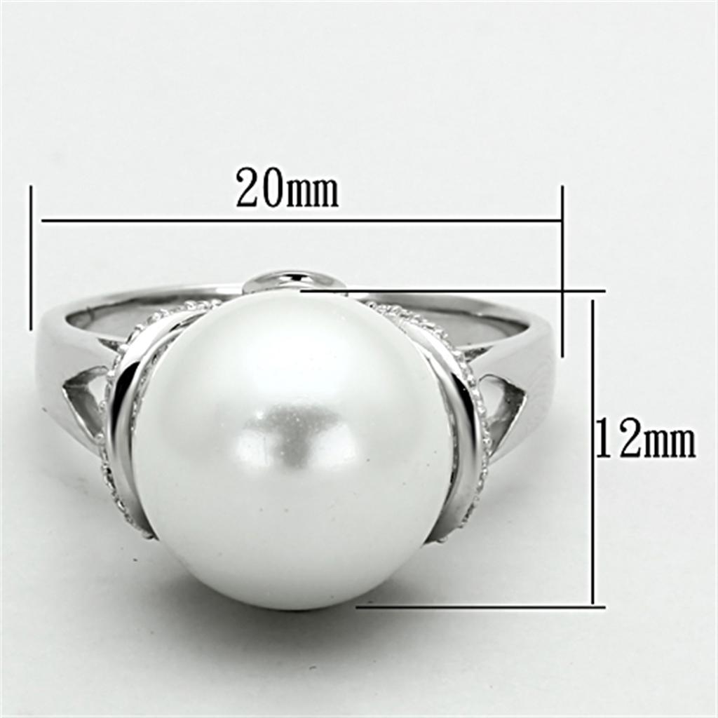 Women's Rhodium 925 Sterling Silver Ring with Synthetic Pearl in White
